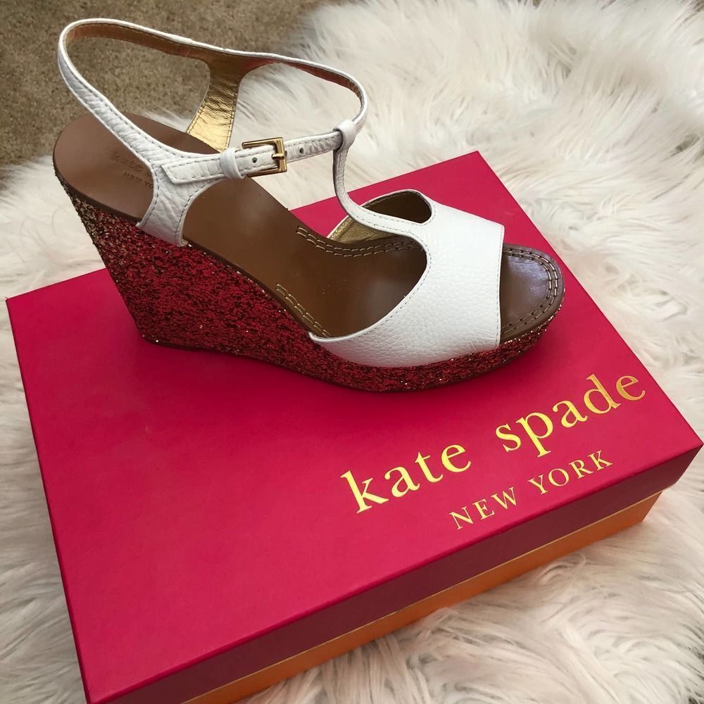Kate Spade Gold Glitter Platform Day Wedge Sandel Size 10